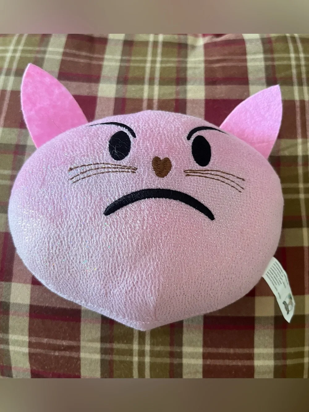 Pink Sparkle Angry Face Cat Plush